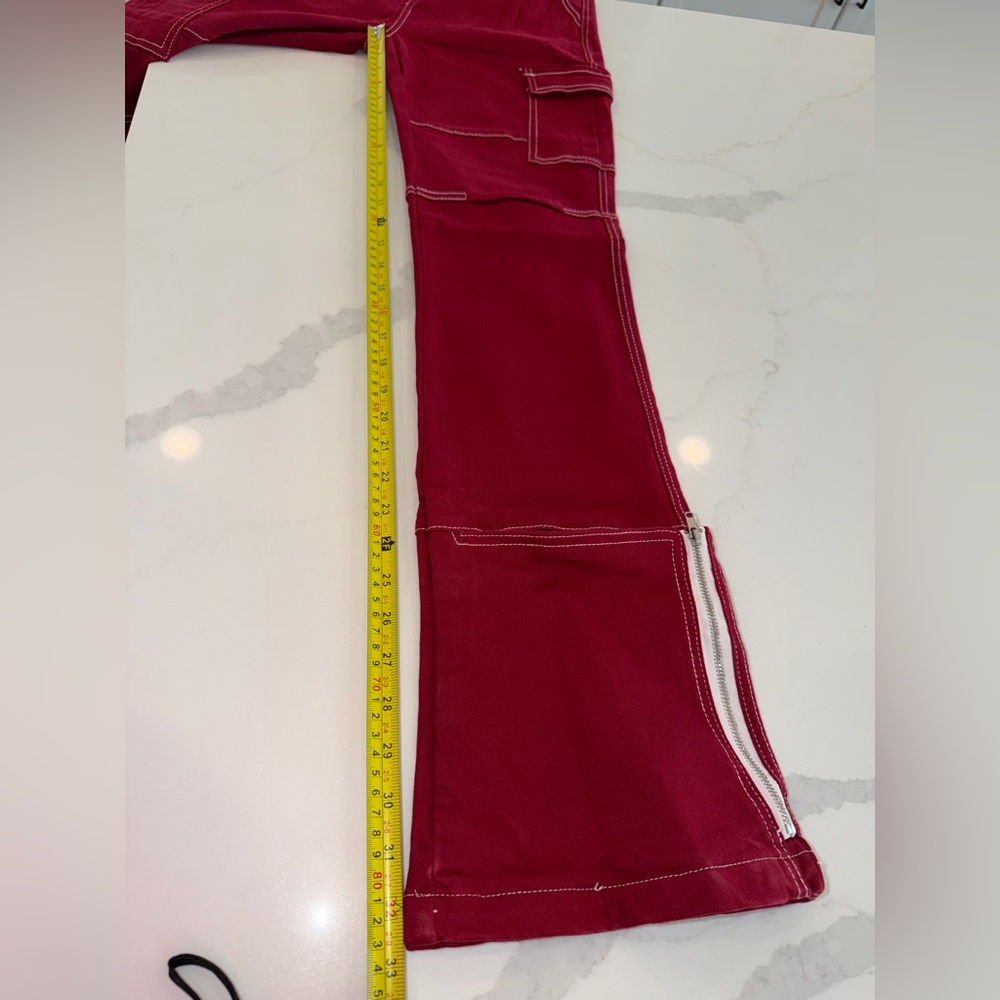 Fashion Nova Y2K Red Cargo Utility Jeans Contrast Stitch Festival Rave Size 7 - Picture 14 of 14